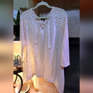 Cream Lace-Up Knit Top